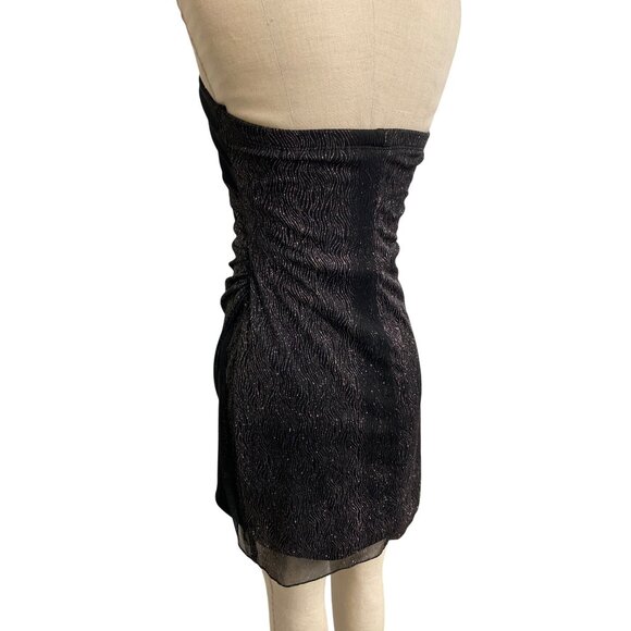Strapless Ruched Bodycon Dress By Teez Me Juniors Size 7 Spandex Black Gold - Picture 6 of 8
